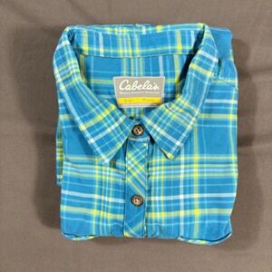 Cabela's Plaid Button Down Shirt Women Blue Yellow Long Sleeve Casual Small